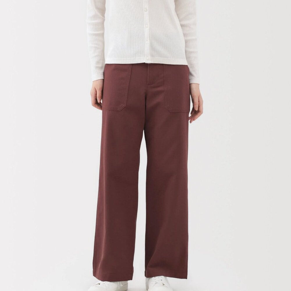 MUJI Women's Herringbone Trousers Burgundy Size S - Picture 2 of 9